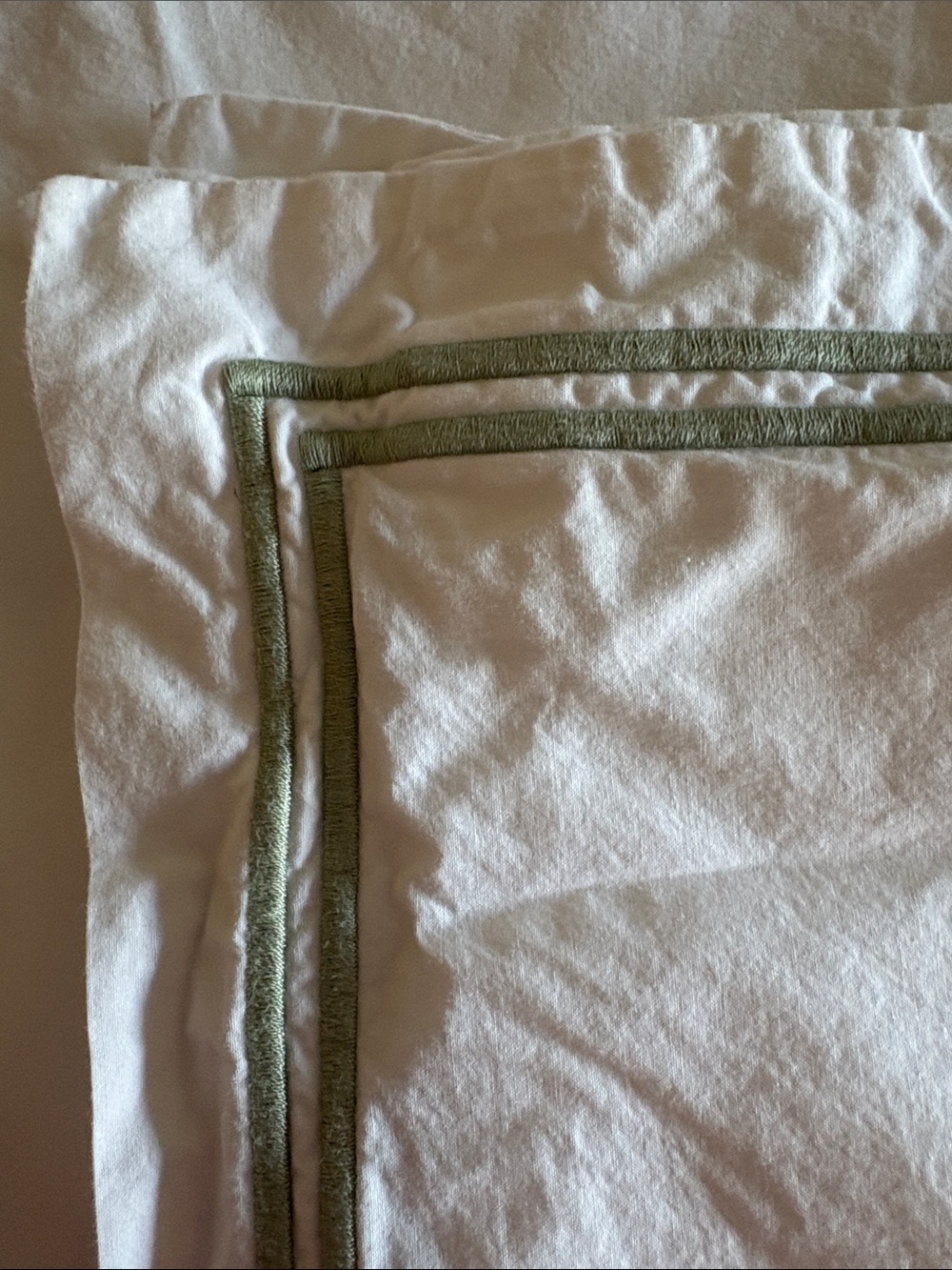 Restoration Hardware White Pillowcase set standard size with Sage Green Trim - Picture 2 of 6
